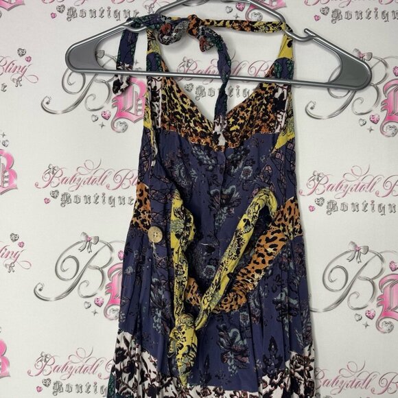 Angie dress animal print long maxi stripe buttons strappy back halter style - Picture 4 of 8